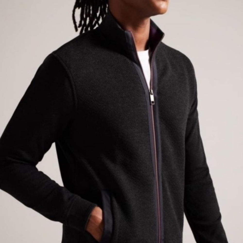 Ted Baker Textured Full Zip Jacket - Charcoal. Size 7